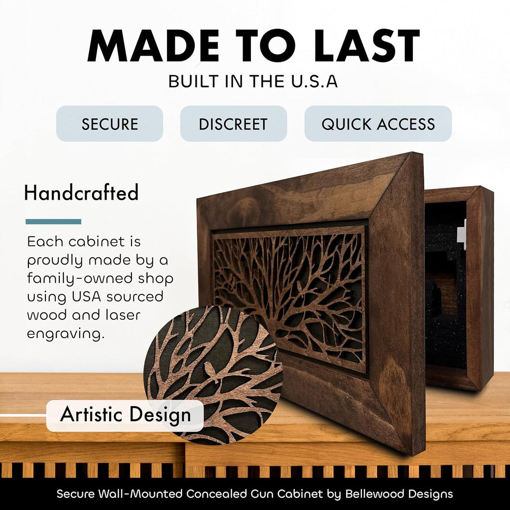 Wood Gun Cabinet Birds In A Tree Wall Decoration - Hidden Gun Safe To Securely Store Your Gun In Plain Sight
