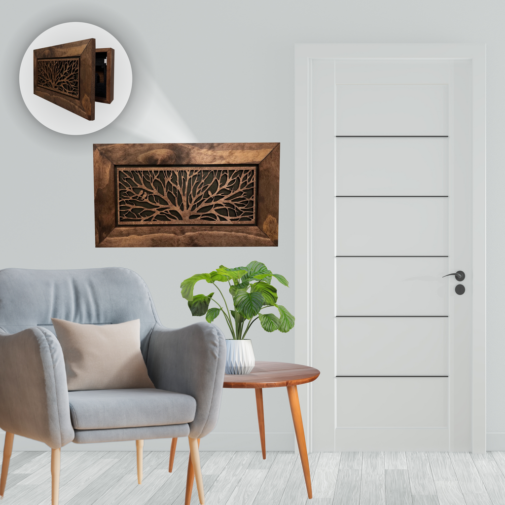 Wood Gun Cabinet Birds In A Tree Wall Decoration - Hidden Gun Safe To Securely Store Your Gun In Plain Sight